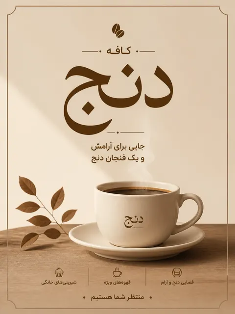 پوستر کافه دنج با نوشتهٔ فارسی